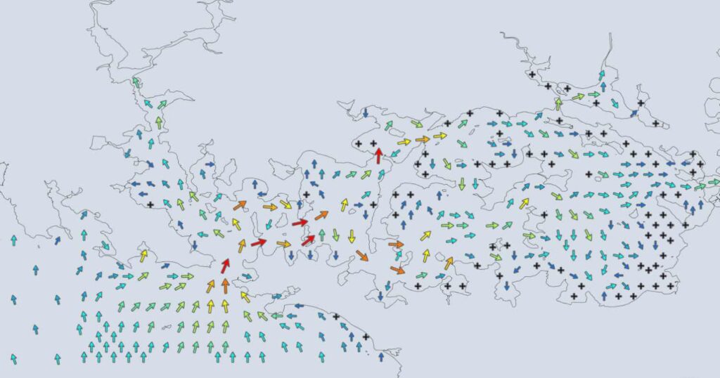 Carte courants et marées dans le Golfe du Morbihan