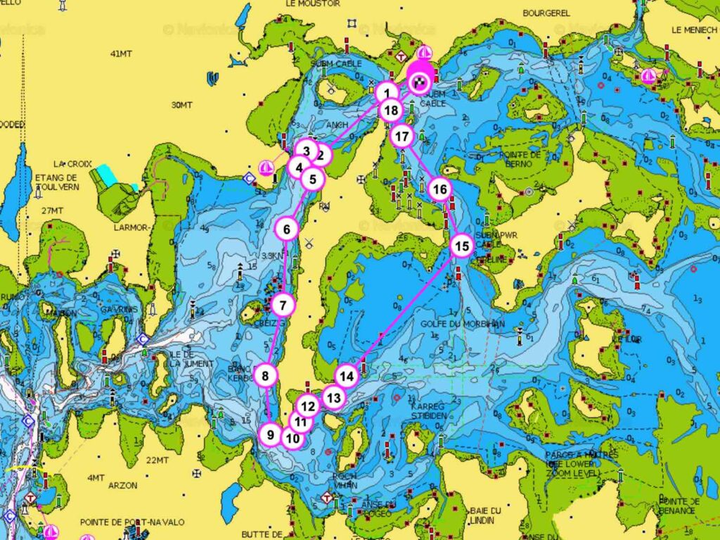 Kayak Île aux Moines. Carte du tour de l'île aux Moines en Kayak